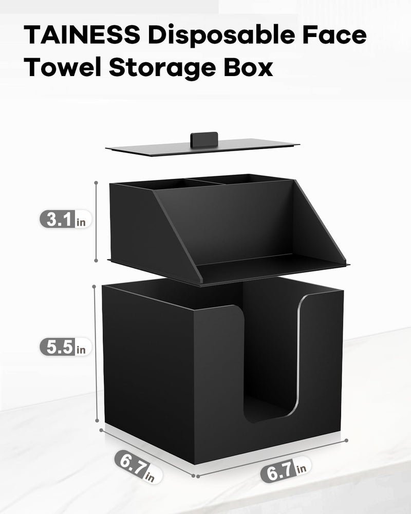 TAINESS Disposable Facial Towels Storage Box Compatible with Clean Skin Club Clean Towel XL - Cotton Pads - Swabs Upgraded Double Layer Acrylic Storage Container Face Towel Holder (Matte Black) - Image 2
